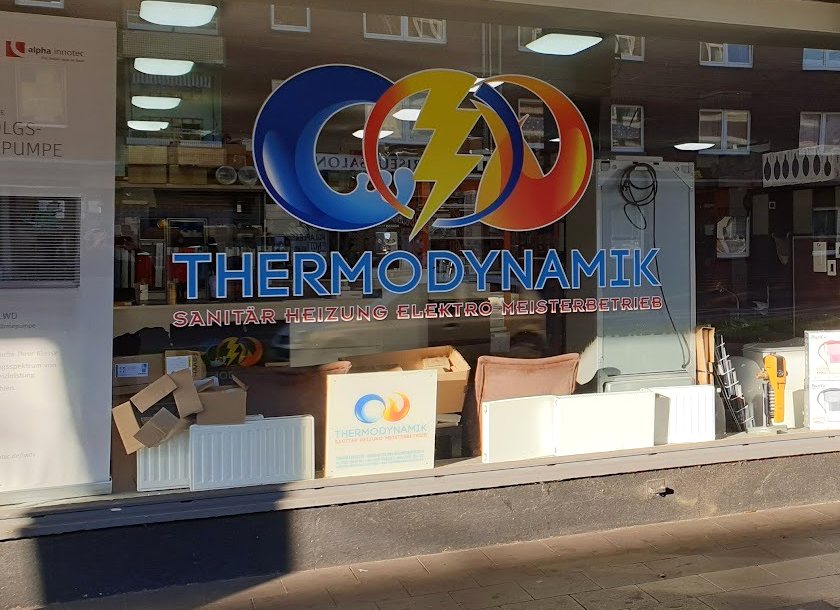 Schaufenster von FK Thermodynamik in Duisburg-Walsum mit dem Firmenlogo